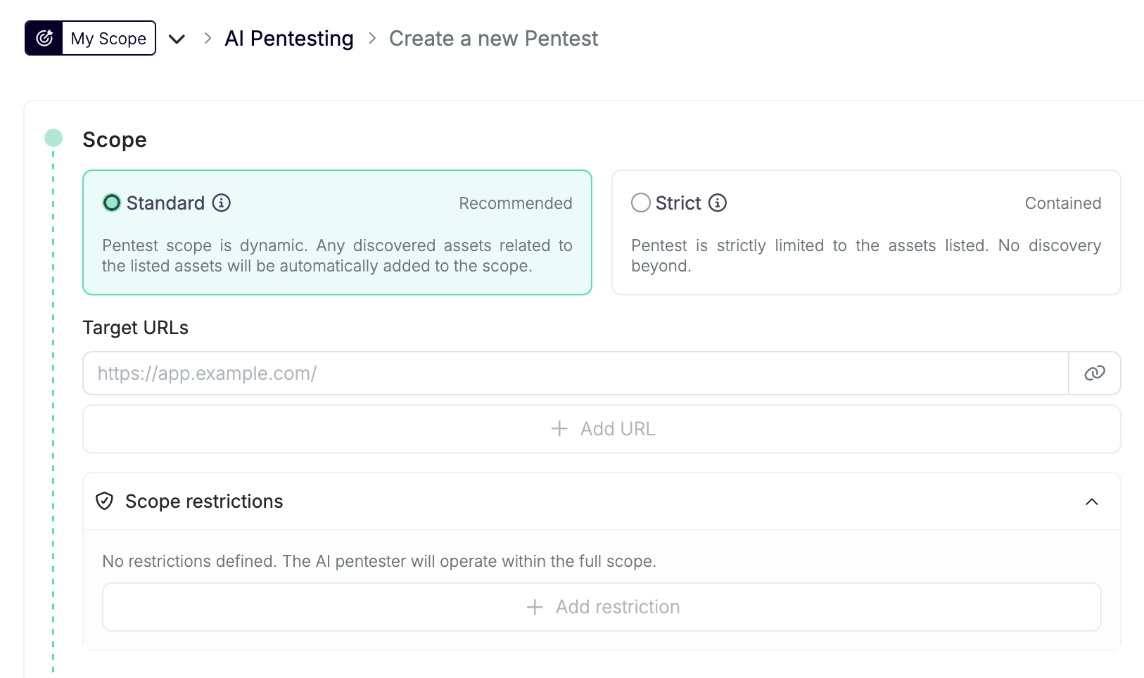 AI Pentesting page with the New Pentest action
