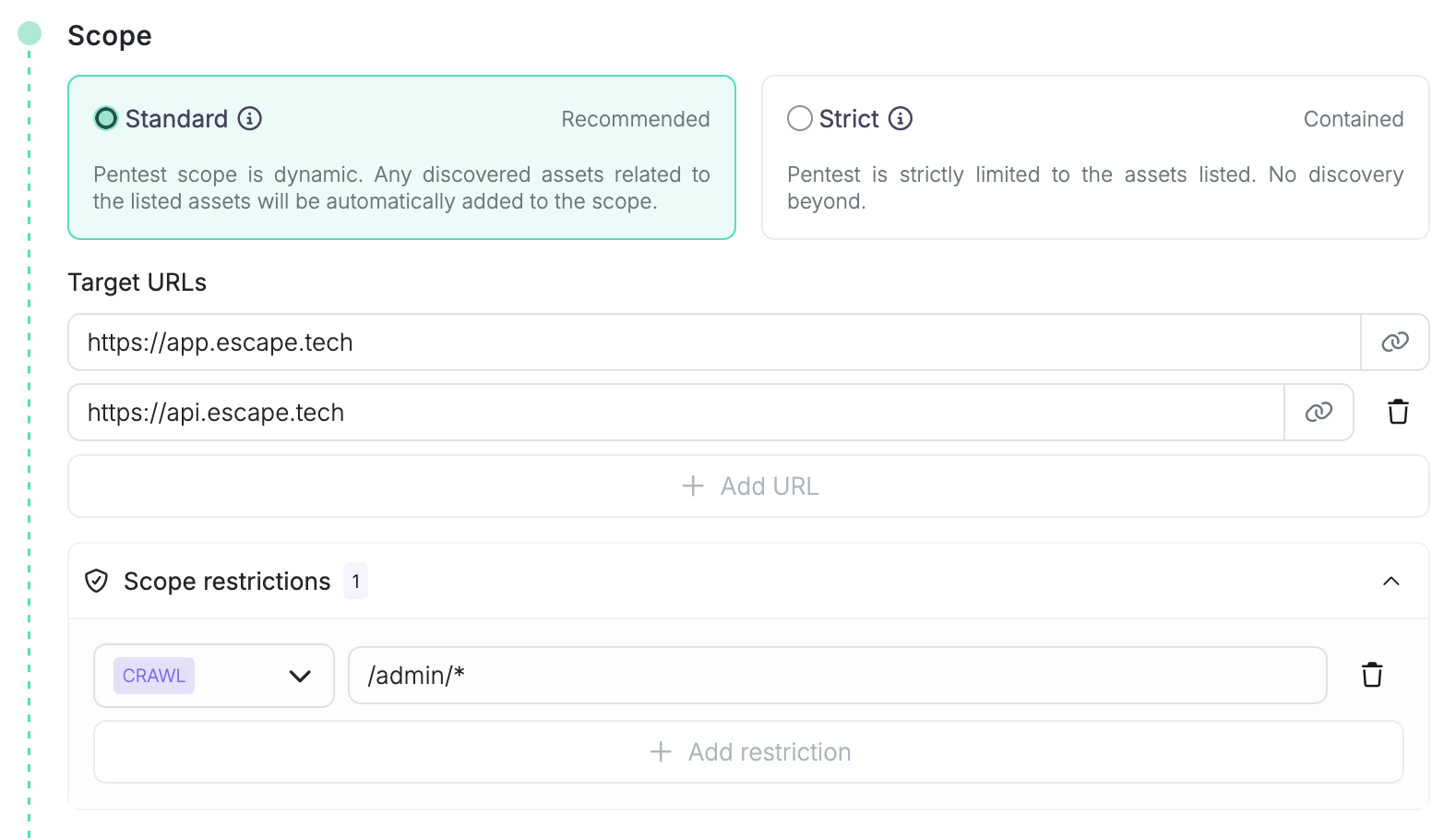 Scope section with Standard and Strict mode