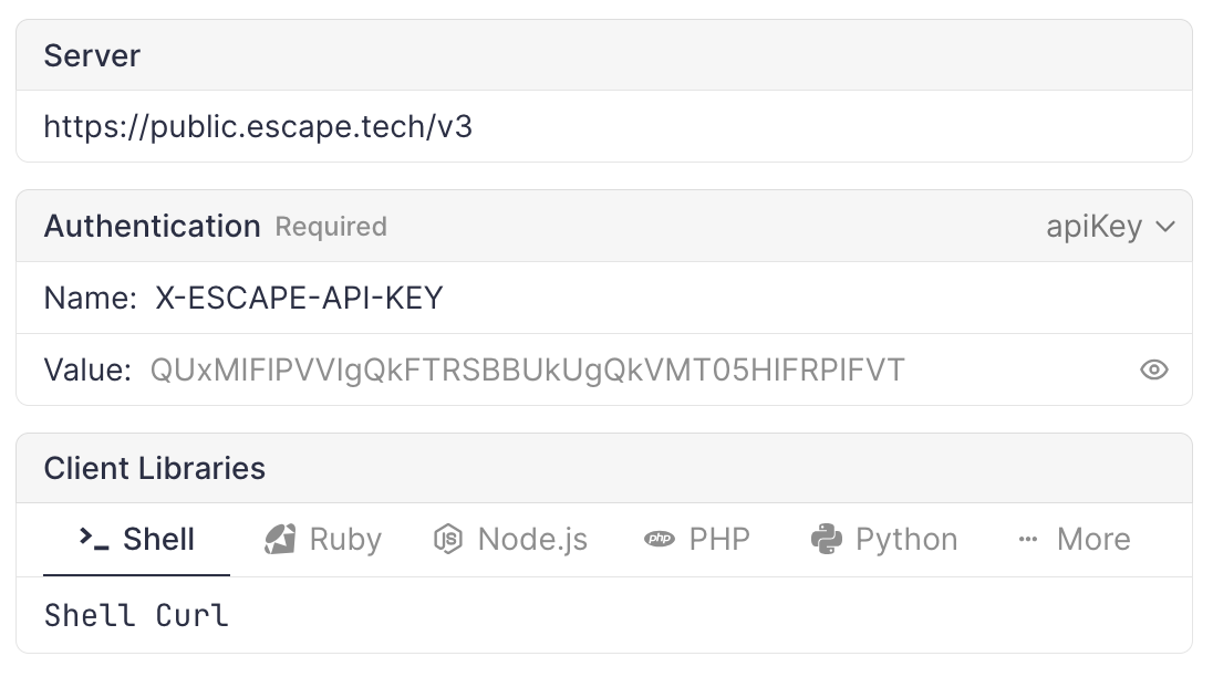 API Key in the web UI