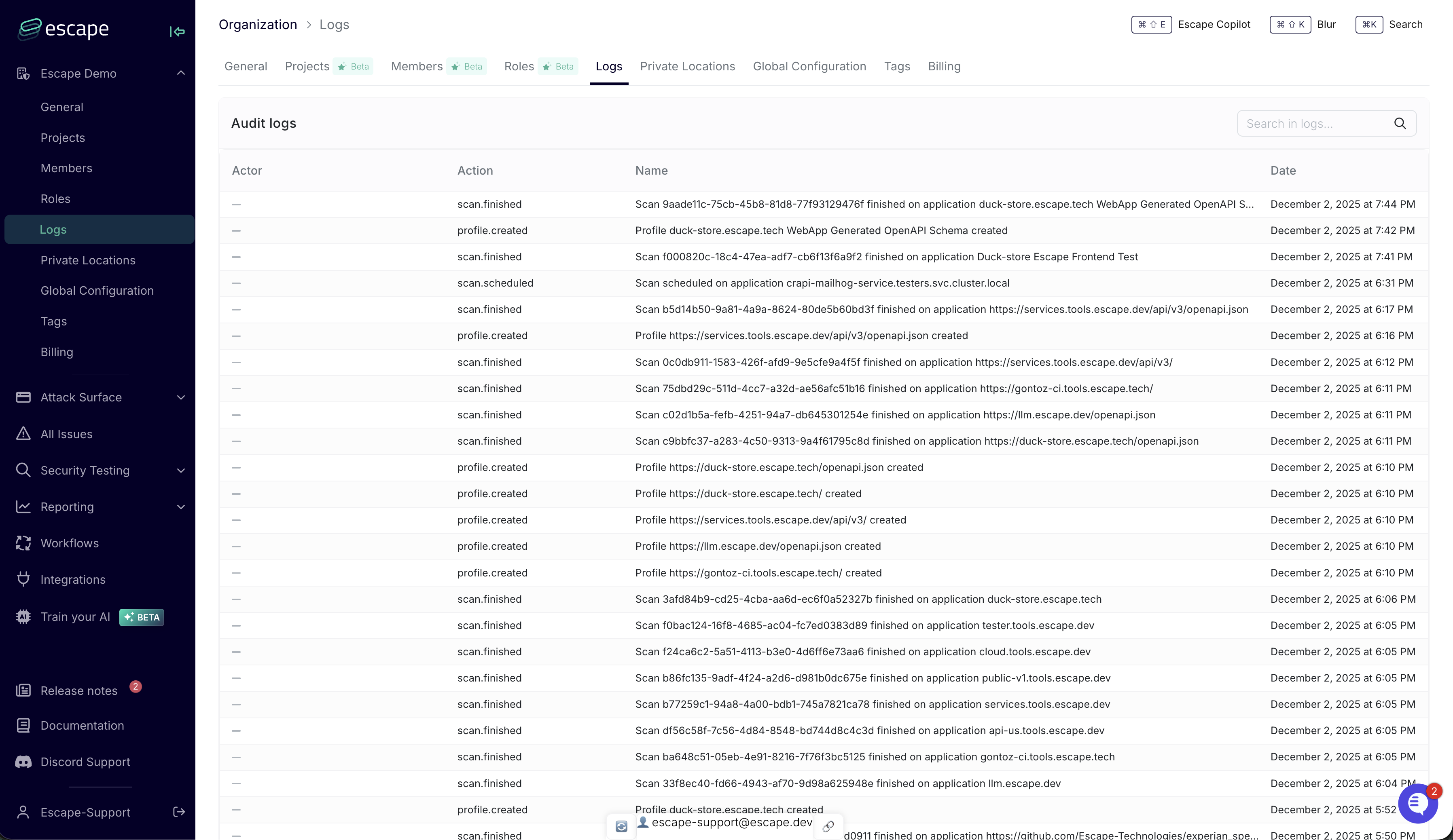 Audit Logs Interface