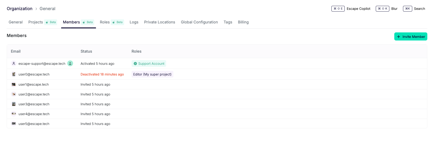 Members management page
