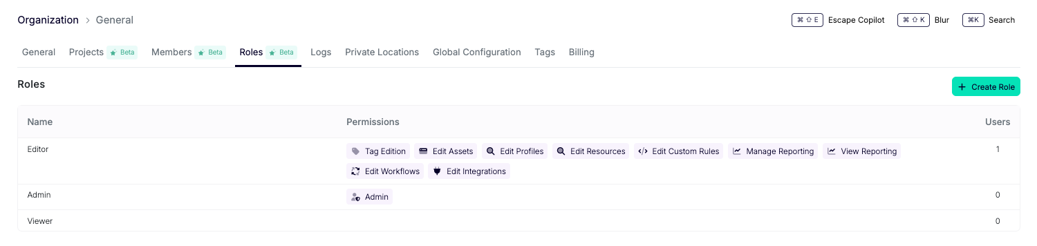 Roles management page