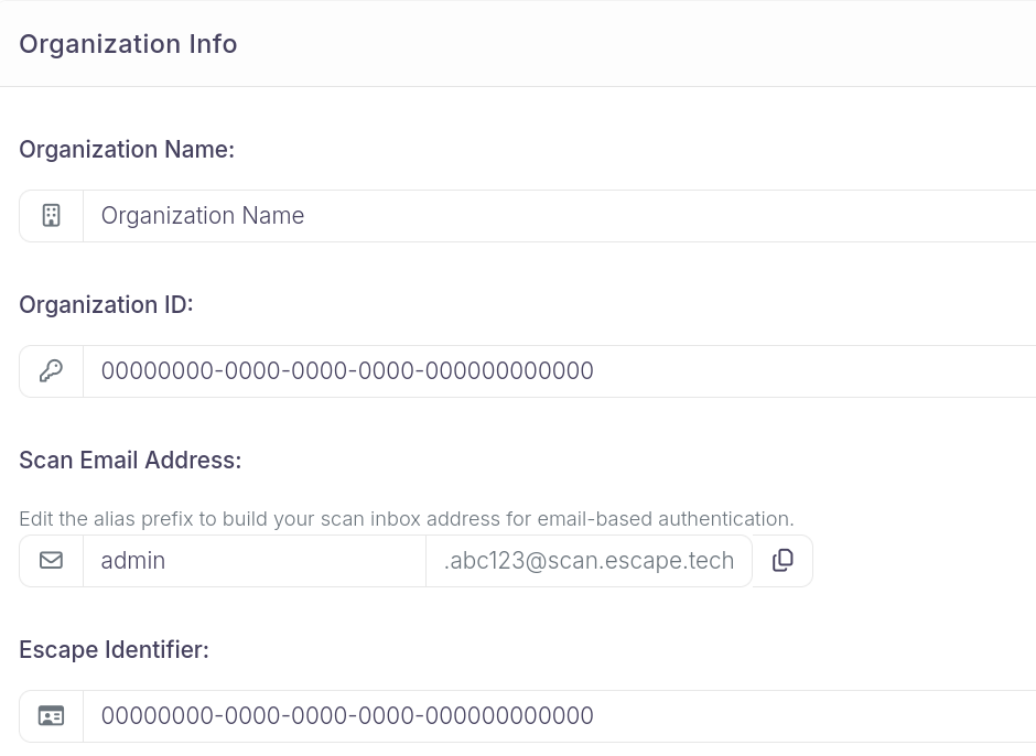 Scan Email Address field on the Organization General settings page