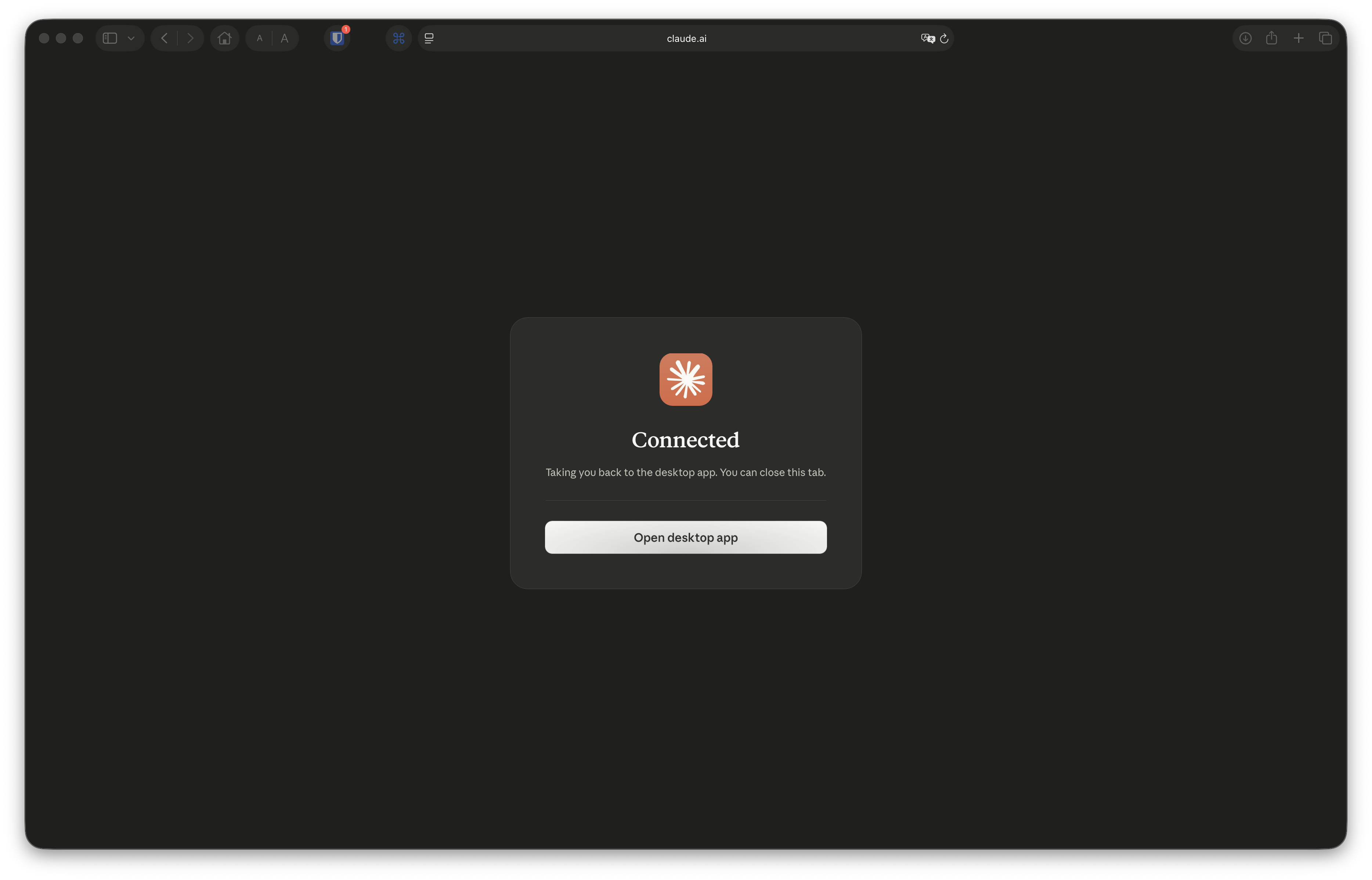 claude.ai Connected confirmation page after Allow