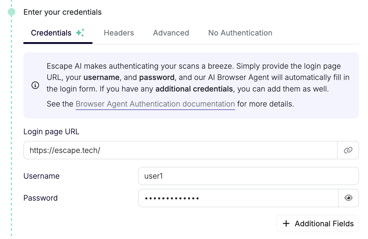 Authentication configuration screen