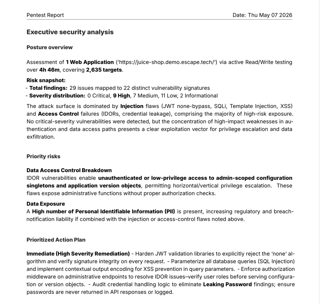 New report template showing the executive summary and redesigned issue layout
