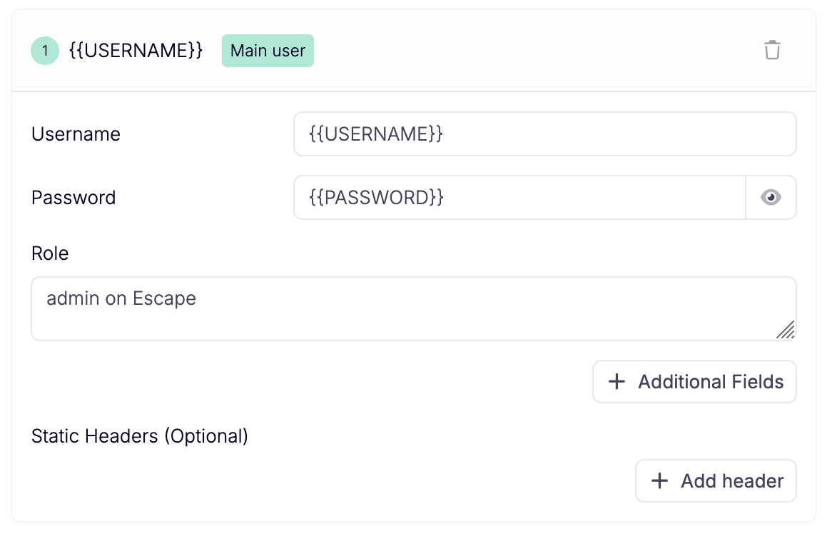 Authentication user with variable references in the username and password fields